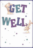 This illustrated get well card exudes playfulness and hope, embodying the spirit of kindness familiar to everyone in Abbots Langley. Two lovable friends-a round, huggable teddy bear and a floppy-eared puppy-come to life against a softly glowing cream backdrop, their friendship captured in every expressive feature. The letters 'GET WELL' unfold in bold, confident shades of indigo and teal, drawing the eye and promising brighter days ahead, much like the first signs of spring in Abbots Langley's community gardens. Around them, whimsical bursts of starlight-painted in varied purples and blues-drift across the card, sprinkling gentle encouragement with every twinkle. Textural details, from the bear's fluffy fur to the puppy's velvety ears, invite a tactile response, reminiscent of the comfort offered by a freshly arranged bouquet. The emotional warmth radiating from this image mirrors the acts of care extended daily by friends and neighbours, offering reassurance, optimism, and a soft embrace for anyone on the mend. Perfect as a companion to blooms delivered by local florists, this card turns a simple message into a heartfelt celebration of recovery.